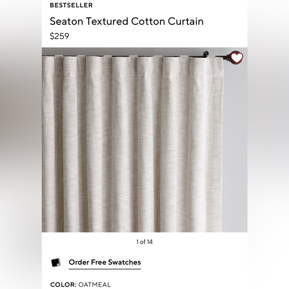 100x108 Pottery Barn Seaton textured cotton curtain - Picture 1 of 4